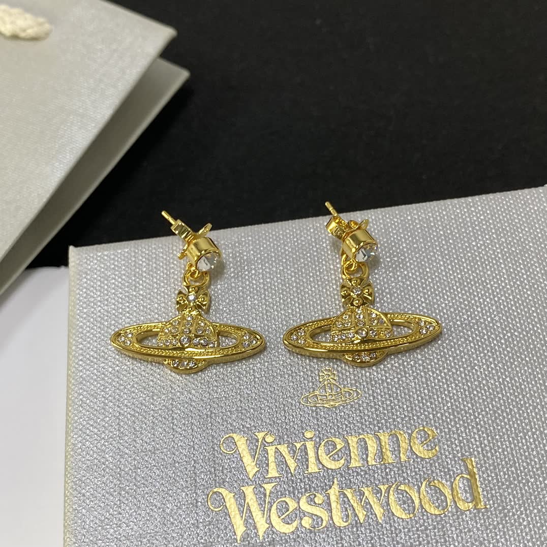 Vivienne Westwood Gold Saturn Ring Earrings with Crystal Accents